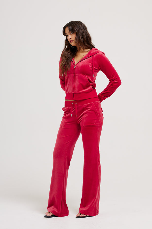 ASTOR RED LOW RISE FLARE CLASSIC VELOUR TRACK PANT