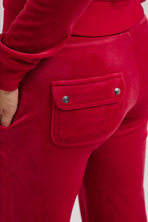 ASTOR RED LOW RISE FLARE CLASSIC VELOUR TRACK PANT