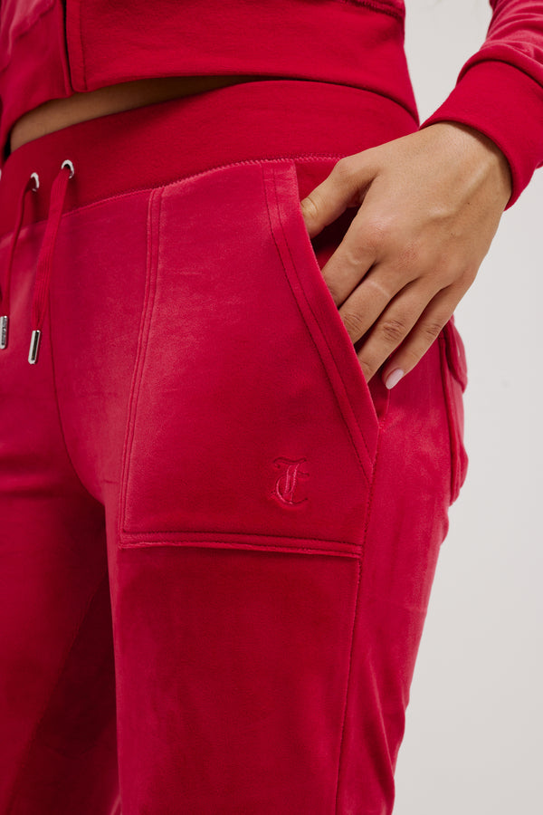 ASTOR RED LOW RISE FLARE CLASSIC VELOUR TRACK PANT