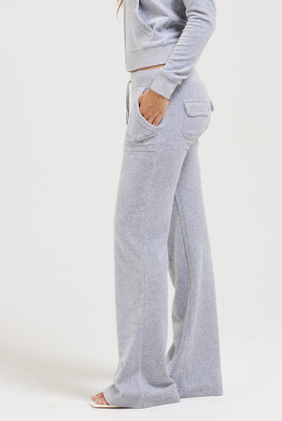 SILVER MARL LOW RISE COTTON VELOUR TRACK PANTS