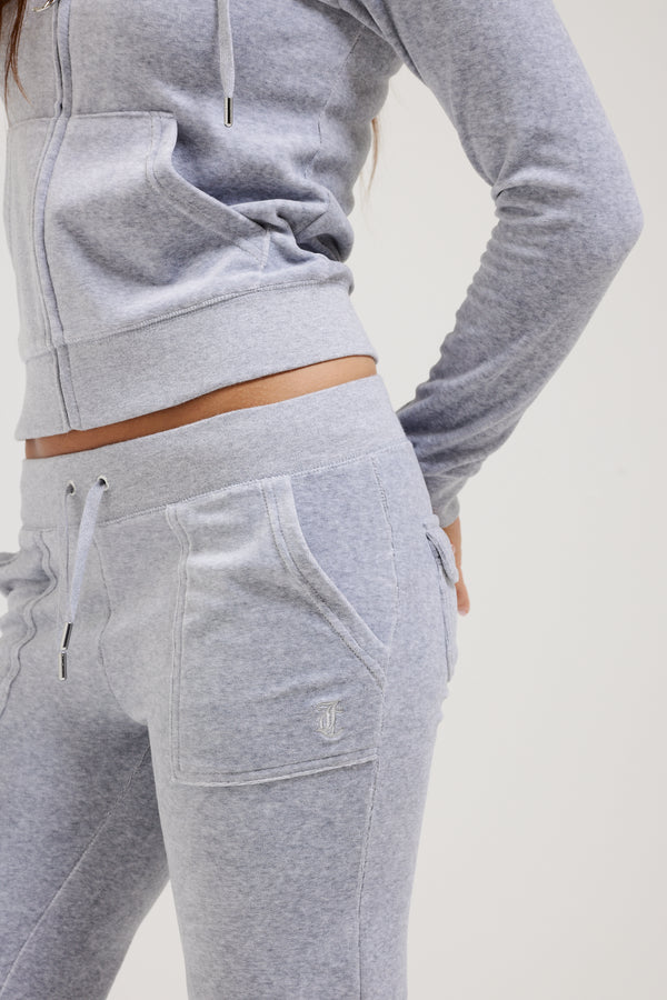 SILVER MARL LOW RISE COTTON VELOUR TRACK PANTS