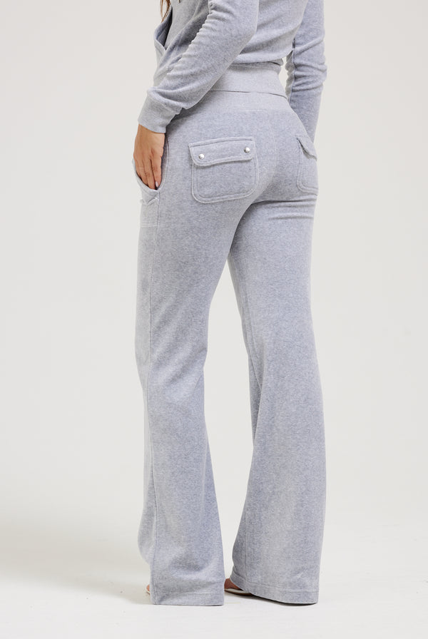 SILVER MARL LOW RISE COTTON VELOUR TRACK PANTS