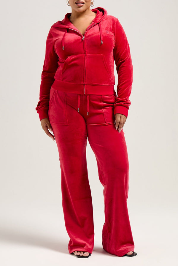 ASTOR RED LOW RISE FLARE CLASSIC VELOUR TRACK PANT