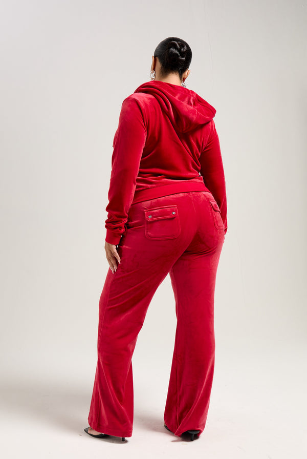 ASTOR RED LOW RISE FLARE CLASSIC VELOUR TRACK PANT