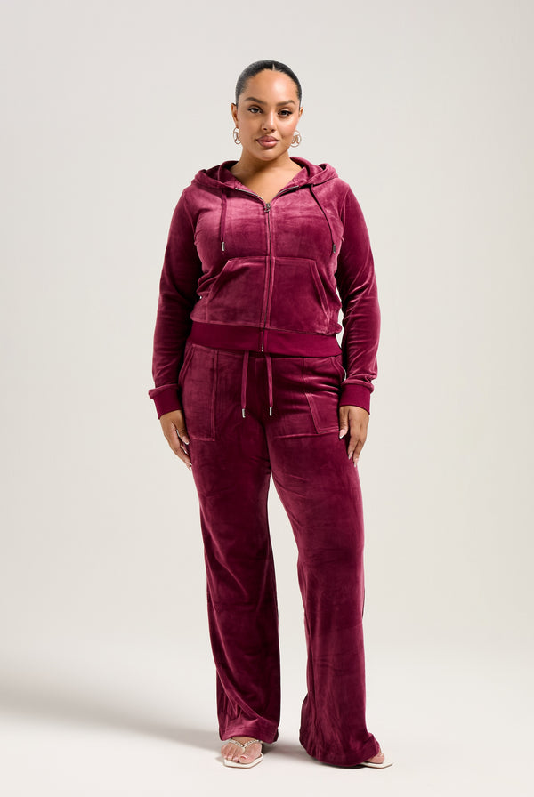 TAWNY PORT LOW RISE VELOUR TRACK PANTS