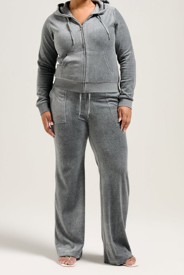 CHARCOAL MARL LOW RISE FLARE COTTON VELOUR TRACK PANT