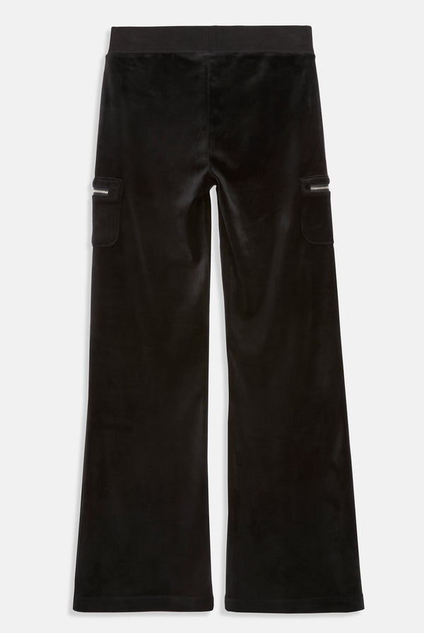 BLACK LOW RISE ZIP POCKET CLASSIC VELOUR TRACK PANTS