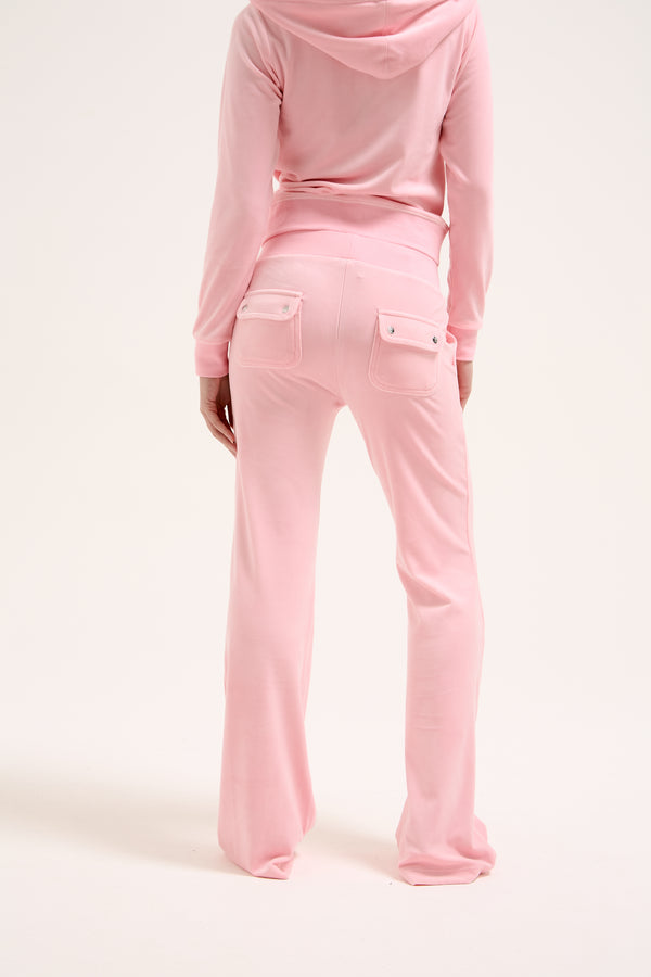 JUICY PINK  LOW RISE FLARE CLASSIC VELOUR TRACK PANT