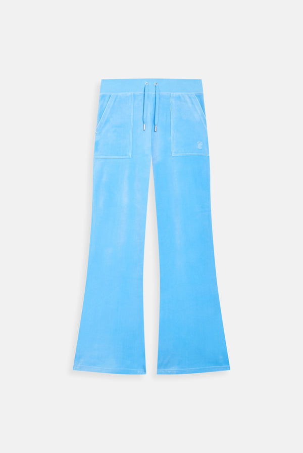 ALASKAN BLUE LOW RISE FLARE CLASSIC VELOUR TRACK PANT