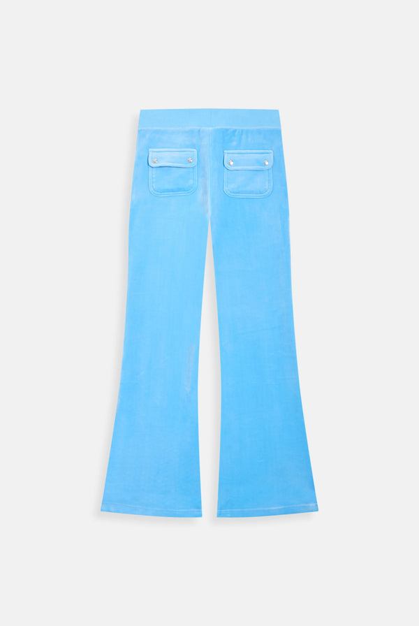 ALASKAN BLUE LOW RISE FLARE CLASSIC VELOUR TRACK PANT