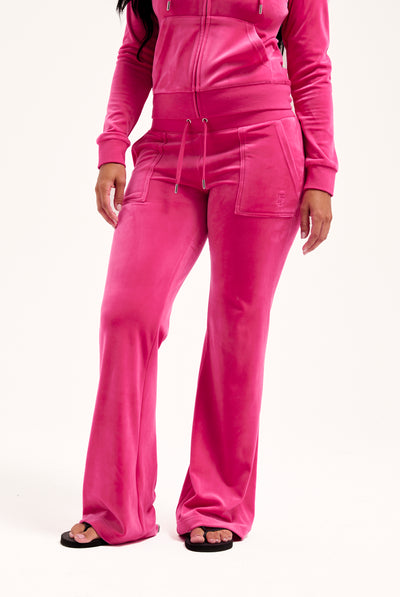 NOSTALGIA PINK LOW RISE FLARE CLASSIC VELOUR TRACK PANT