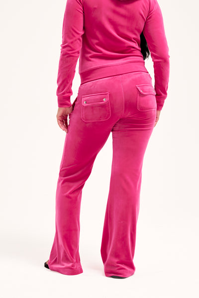 NOSTALGIA PINK LOW RISE FLARE CLASSIC VELOUR TRACK PANT