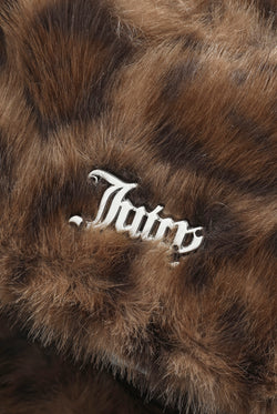 Displays the Natural Leopard 'Juicy' branded Long Pile Fur Trapper featuring the juicy branding