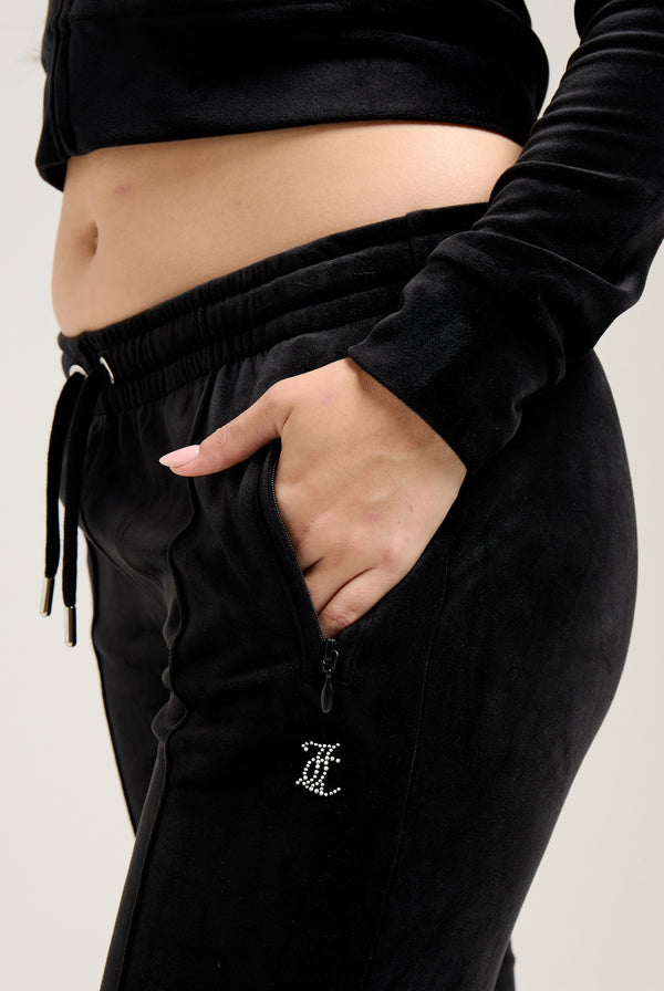 'LEO' BLACK VELOUR DIAMANTÉ TRACKSUIT BOTTOM
