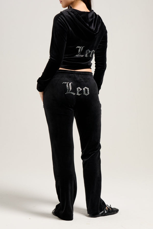'LEO' BLACK VELOUR DIAMANTÉ TRACKSUIT BOTTOM
