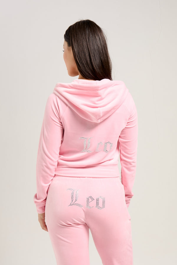 'LEO' JUICY PINK VELOUR DIAMANTÉ TRACKSUIT BOTTOM