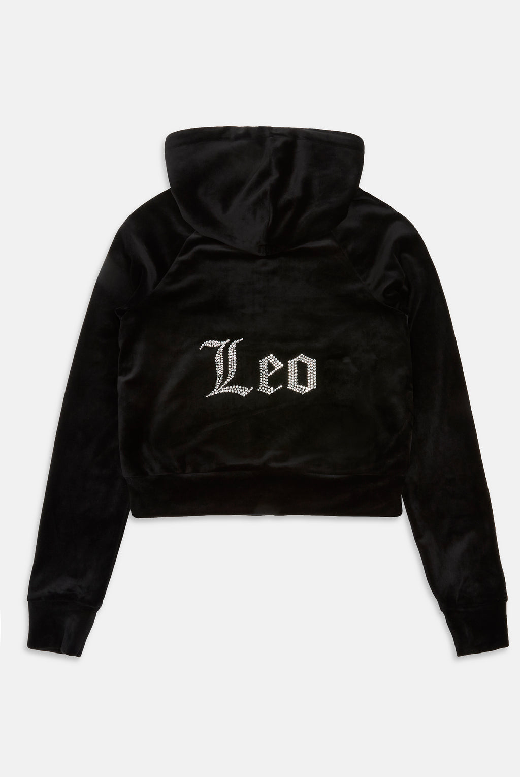 'LEO' BLACK DIAMANTÉ VELOUR ZIP-THROUGH HOODIE