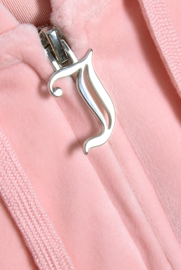 'LEO' JUICY PINK DIAMANTÉ VELOUR ZIP-THROUGH HOODIE