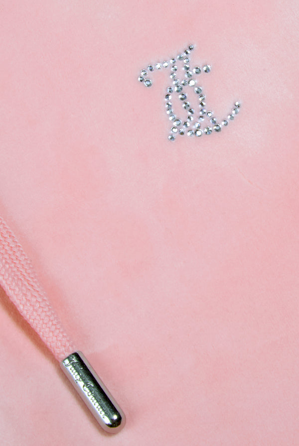 'LEO' JUICY PINK DIAMANTÉ VELOUR ZIP-THROUGH HOODIE