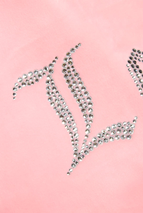 'LEO' JUICY PINK DIAMANTÉ VELOUR ZIP-THROUGH HOODIE