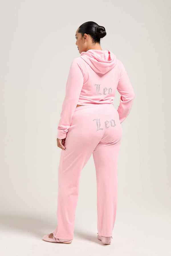 'LEO' JUICY PINK VELOUR DIAMANTÉ TRACKSUIT BOTTOM