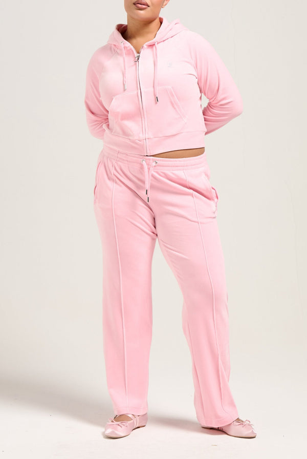 'LEO' JUICY PINK VELOUR DIAMANTÉ TRACKSUIT BOTTOM