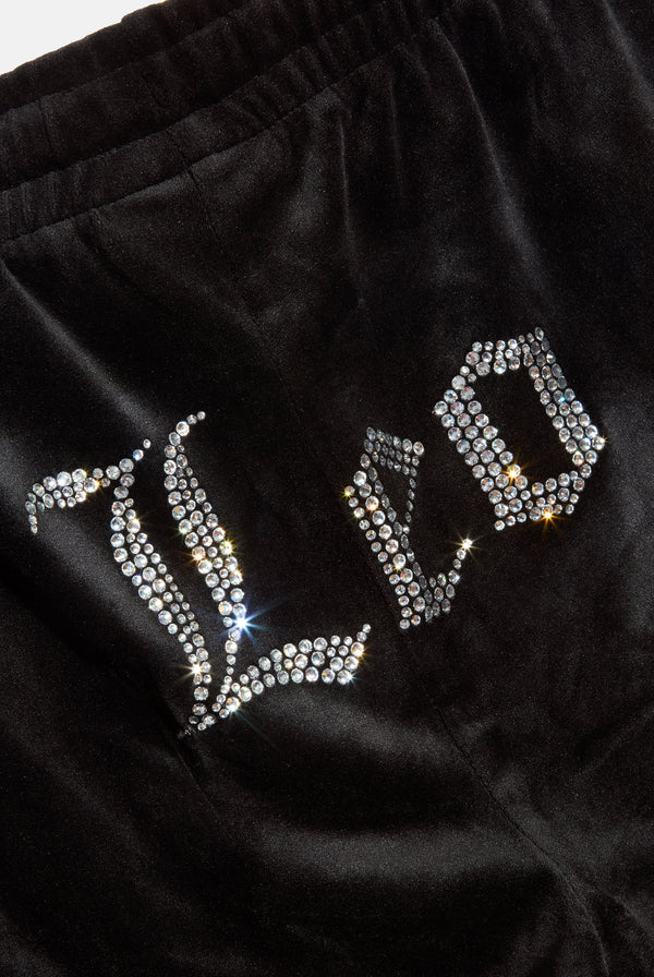 'LEO' BLACK VELOUR DIAMANTÉ TRACKSUIT BOTTOM