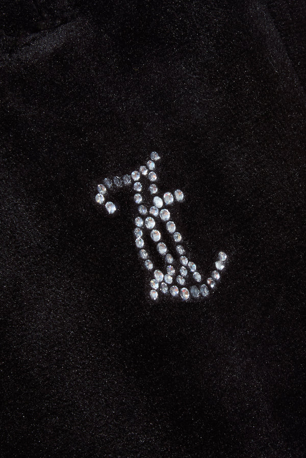 'LEO' BLACK VELOUR DIAMANTÉ TRACKSUIT BOTTOM