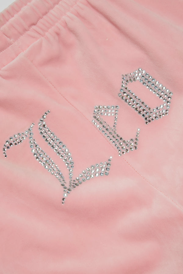 'LEO' JUICY PINK VELOUR DIAMANTÉ TRACKSUIT BOTTOM