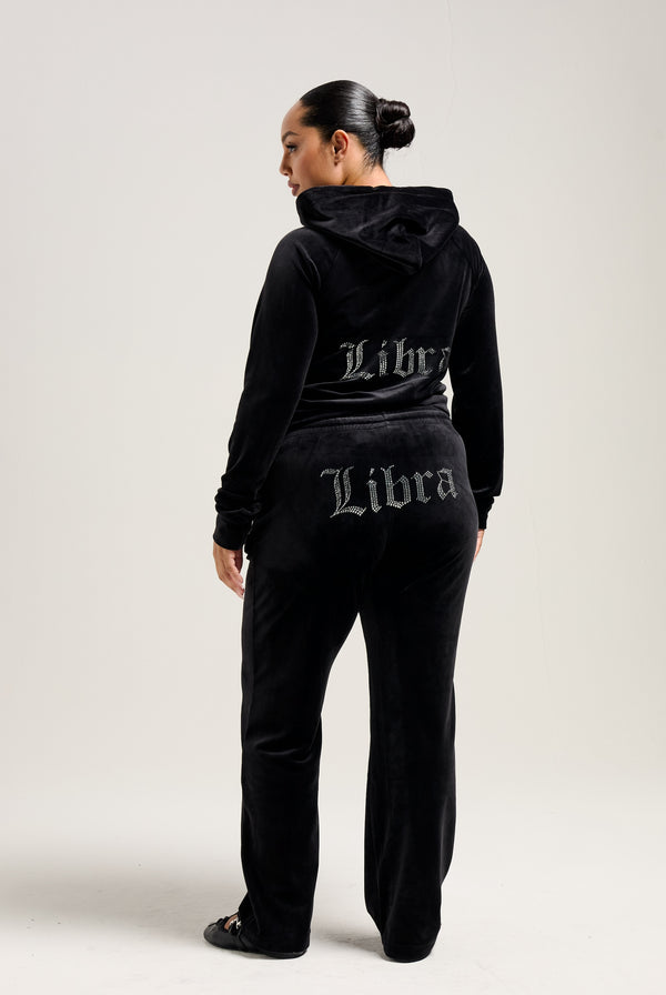 'LIBRA' BLACK DIAMANTÉ VELOUR ZIP-THROUGH HOODIE