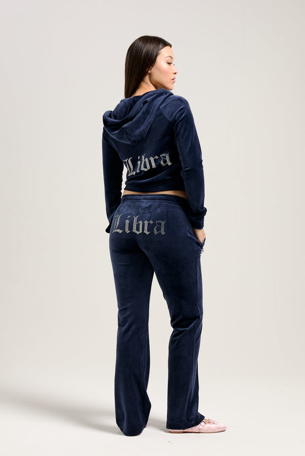 'LIBRA' NIGHT SKY DIAMANTÉ VELOUR ZIP-THROUGH HOODIE