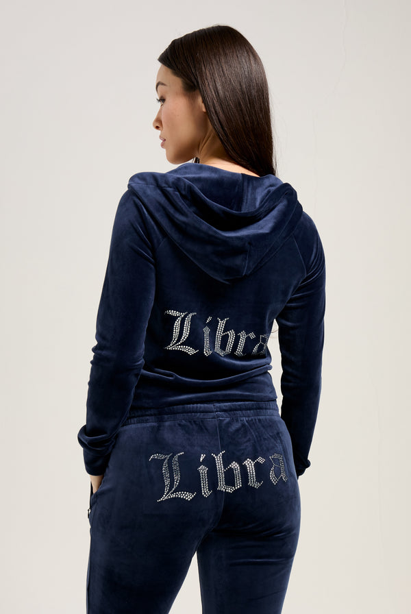 'LIBRA' NIGHT SKY DIAMANTÉ VELOUR ZIP-THROUGH HOODIE