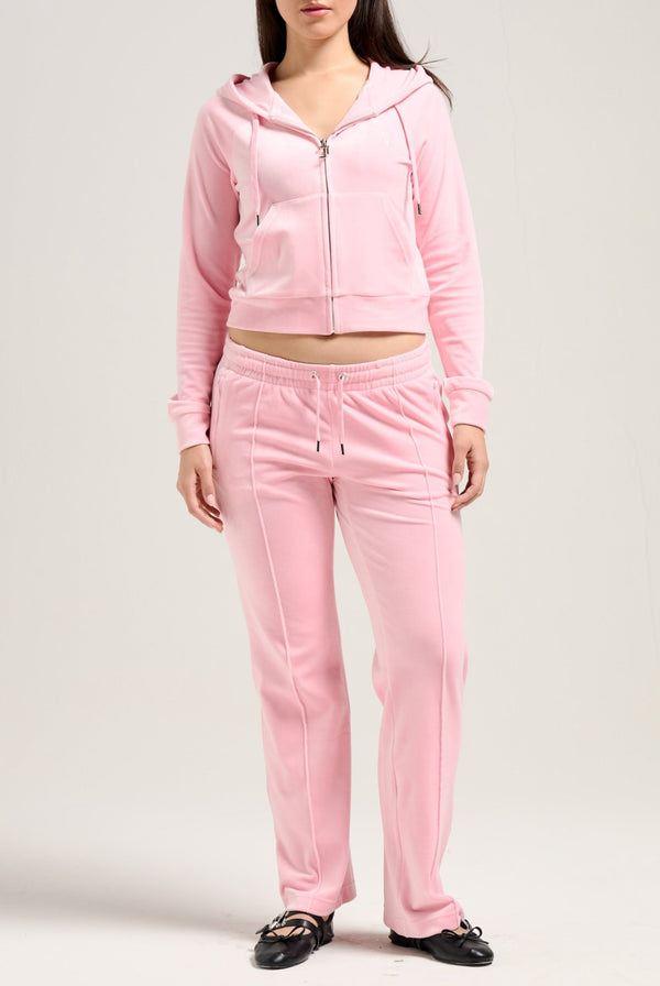 'LIBRA' JUICY PINK DIAMANTÉ VELOUR ZIP-THROUGH HOODIE