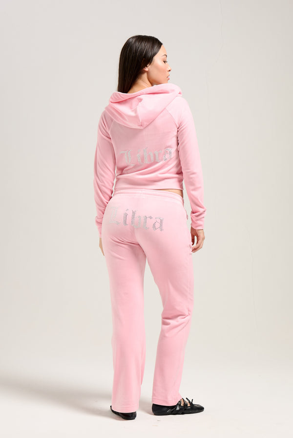 'LIBRA' JUICY PINK DIAMANTÉ VELOUR ZIP-THROUGH HOODIE