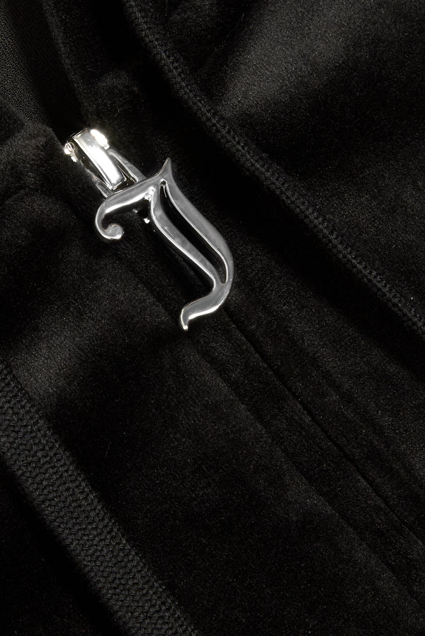 'LIBRA' BLACK DIAMANTÉ VELOUR ZIP-THROUGH HOODIE
