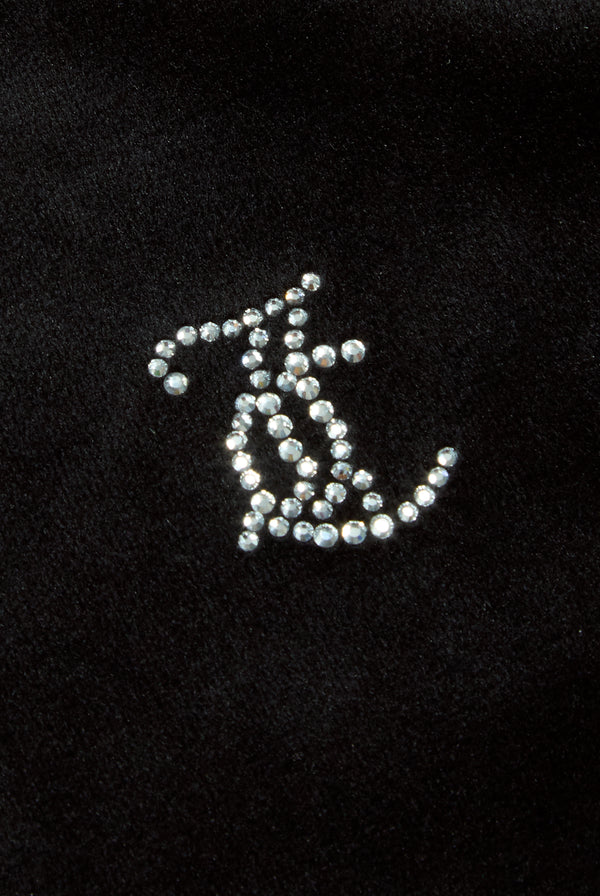 'LIBRA' BLACK DIAMANTÉ VELOUR ZIP-THROUGH HOODIE