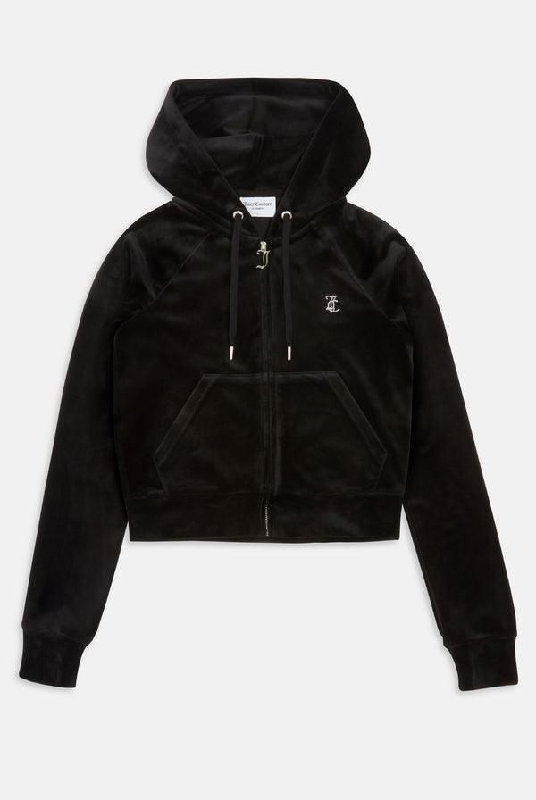 'LIBRA' BLACK DIAMANTÉ VELOUR ZIP-THROUGH HOODIE