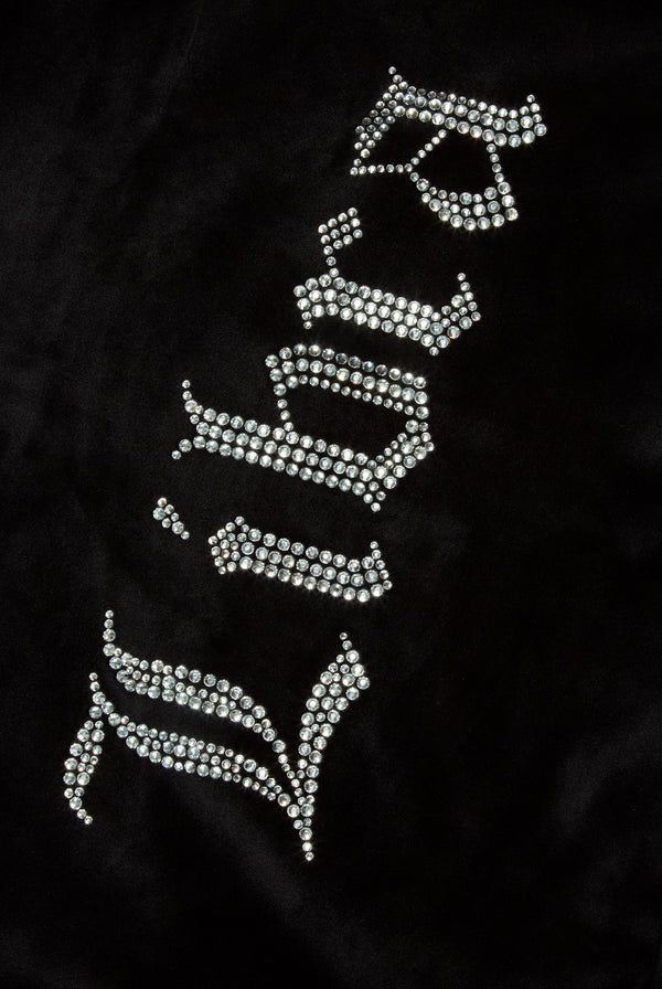 'LIBRA' BLACK DIAMANTÉ VELOUR ZIP-THROUGH HOODIE