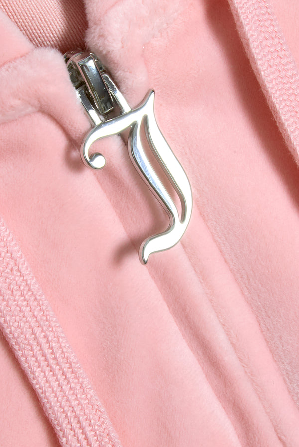 'LIBRA' JUICY PINK DIAMANTÉ VELOUR ZIP-THROUGH HOODIE