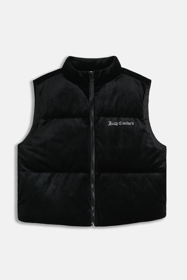 BLACK CROPPED DIAMANTE VELOUR GILET