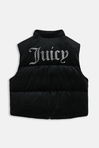BLACK CROPPED DIAMANTE VELOUR GILET