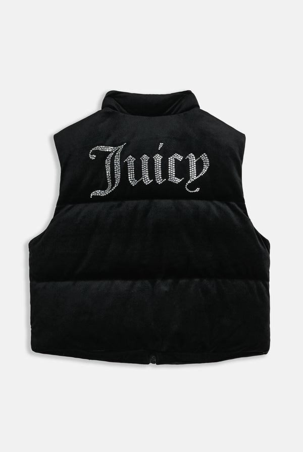 BLACK CROPPED DIAMANTE VELOUR GILET