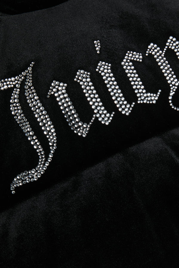 BLACK CROPPED DIAMANTE VELOUR GILET