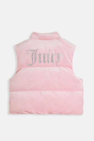 JUICY PINK CROPPED DIAMANTE VELOUR GILET