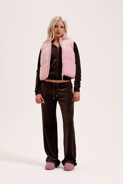 JUICY PINK CROPPED DIAMANTE VELOUR GILET
