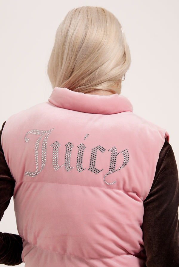 JUICY PINK CROPPED DIAMANTE VELOUR GILET