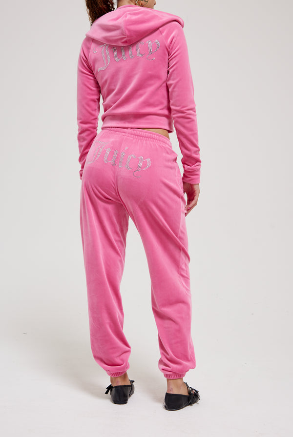 HOT PINK DIAMANTÉ VELOUR CUFFED BOTTOMS