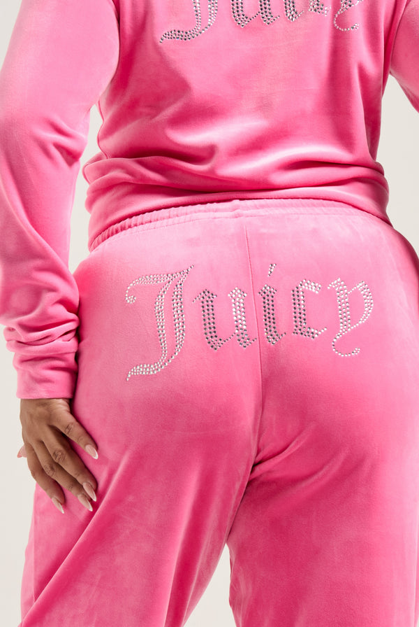 HOT PINK DIAMANTÉ VELOUR CUFFED BOTTOMS