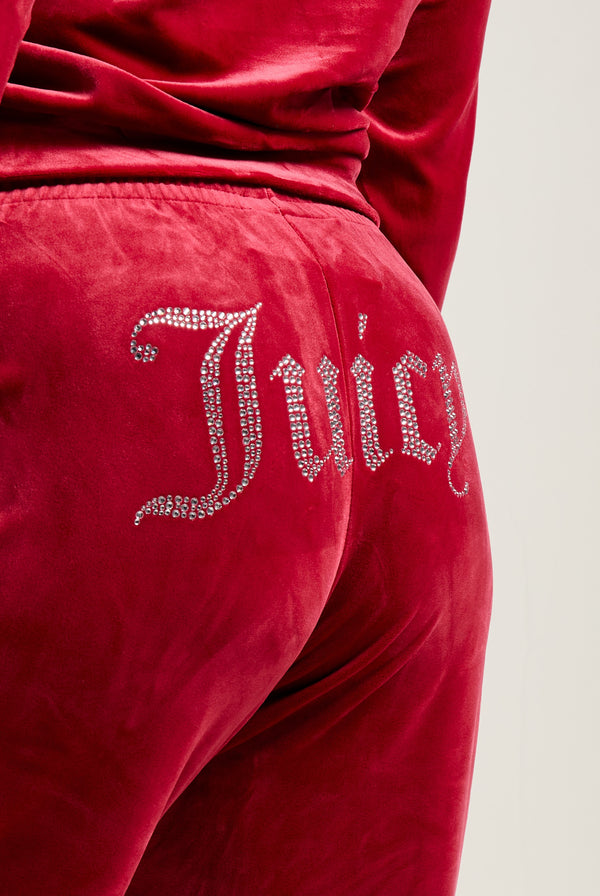 RED DAHLIA DIAMANTÉ VELOUR CUFFED BOTTOMS