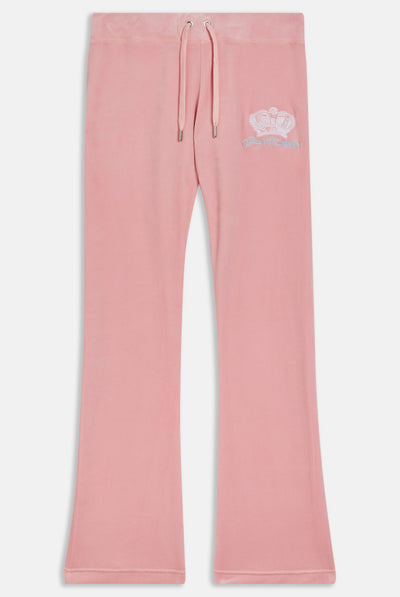 CANDY PINK CROWN EMBROIDERED VELOUR TRACKPANTS